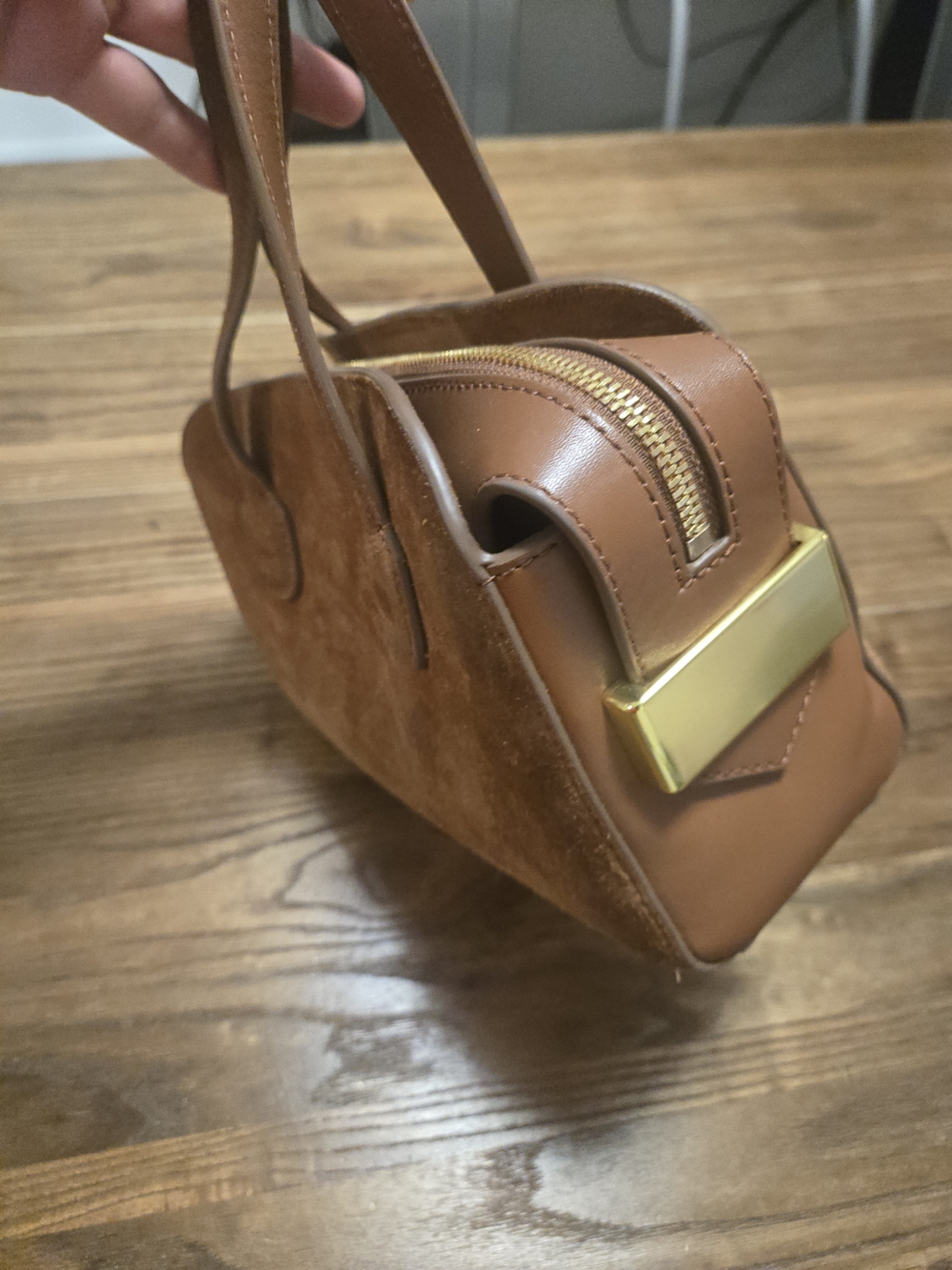 J. Crew Brown Suede Mini Satchel with Gold Hardware - Picture 5 of 8